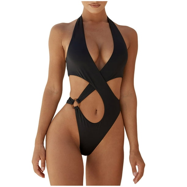 One Piece Swimsuit 2020 Sexy Deep V Swimwear Women Swimsuit Cut Out Bathing  Suits Halter Black Swim Maillot De Bain Monokini From Wonderfulmood12315,  $13.05