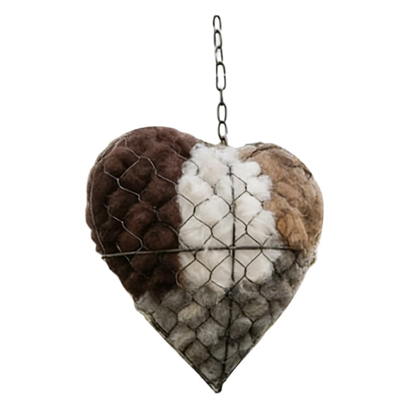 Nallwabiu Handmade Alpaca Fiber Bird Nesting Heart, Refillable 7.1"x7.9" Garden Decoration with Natural Wool for Hummingbirds & Wild Birds, Bird Lover Gift, Outdoor Yard Decor