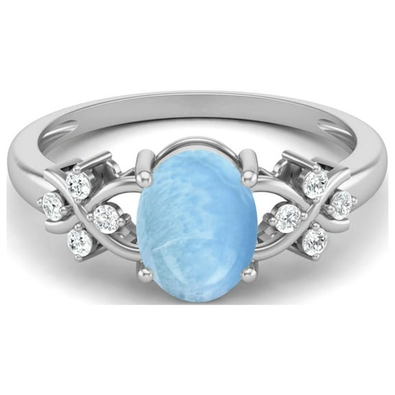Mooneye 925 Sterling Silver 8X6 mm Oval Shape Larimar Women Valentines Day Gift Ring