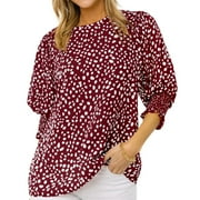 Women's Floral Printed Crew Neck T Shirt Blouse Cotton Half Sleeve 3/4 Sleeve Casual Loose Pleated Basic Tops Wyongtao Deals