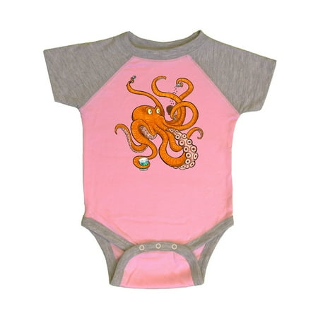 

Inktastic Giant Orange Octopus Eating Ice Cream Gift Baby Boy or Baby Girl Bodysuit