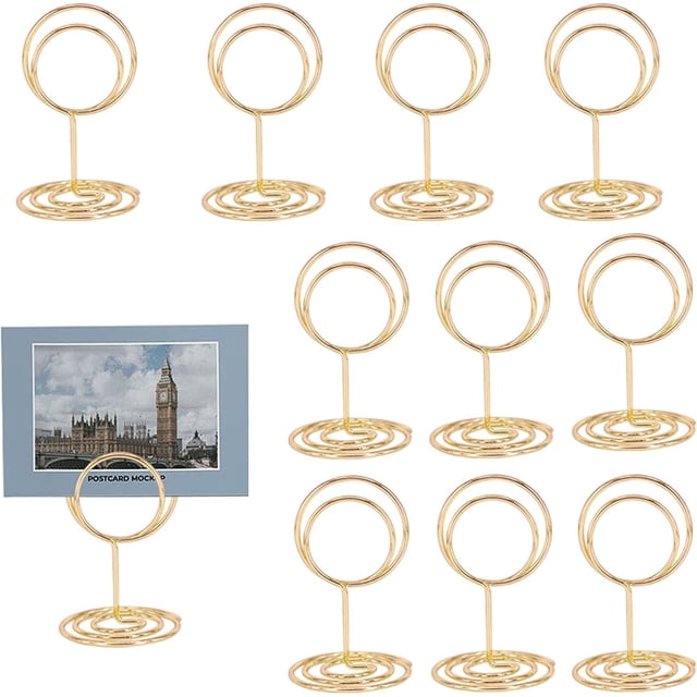 LAICAIW 10Pcs Gold Table Number Holders 2 inch Mini Place Card Holder Table Number Stands Memo Holder Stand Photo Clip Holder Stand Table Top Photo Holders Metal Card Table Holder for Wedding Party R