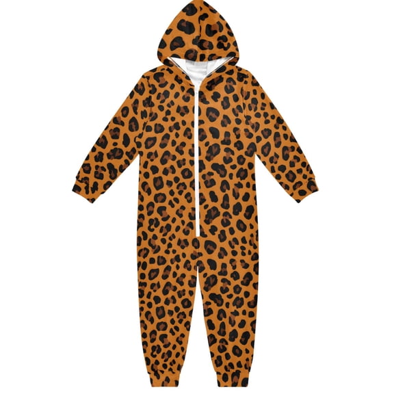 Leopard Print Design One Piece Pajamas Soft Jumpsuit Cozy Sleep and Play Romper Zipper and Pockets 4T