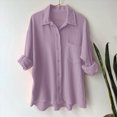 thumbnail image 4 of ORT Womens Button up Shirt Casual Short Sleeve V Neck Collared Causal Shirt Tops with Pocket, Summer Blouse Solid Loose Tops(Z1-Light Purple,M), 4 of 4