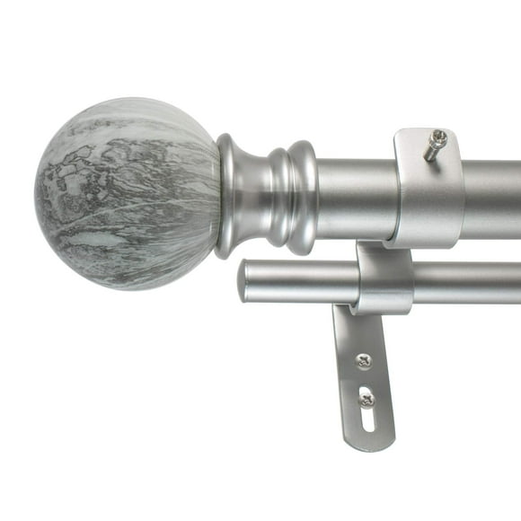 Decopolitan MARBLE BALL DOUBLE CURTAIN ROD SET, 72 to 144-Inches, Antique Silver