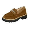 thumbnail image 6 of Rokment Womens Vintage Slip on penny Loafers Retro Suede Platform Chunky Lug Sole Oxfords Dress Shoes for Business Work Khaki Size 7, 6 of 7