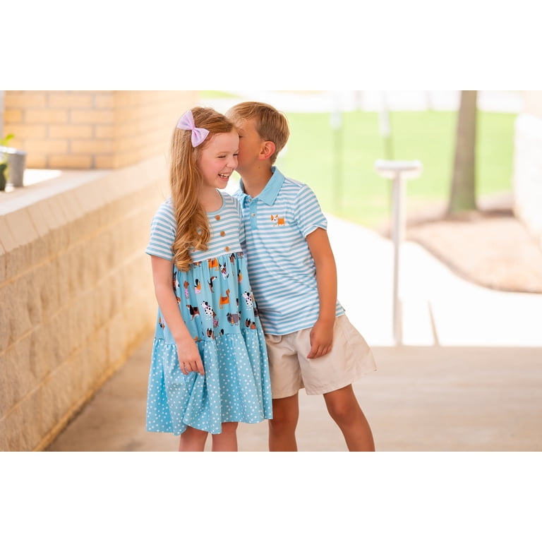 Millie Loves Lily Girls Nile Blue Doggie Printed Tiered Short Sleeve Dress  Size (3T-12) - Walmart.com
