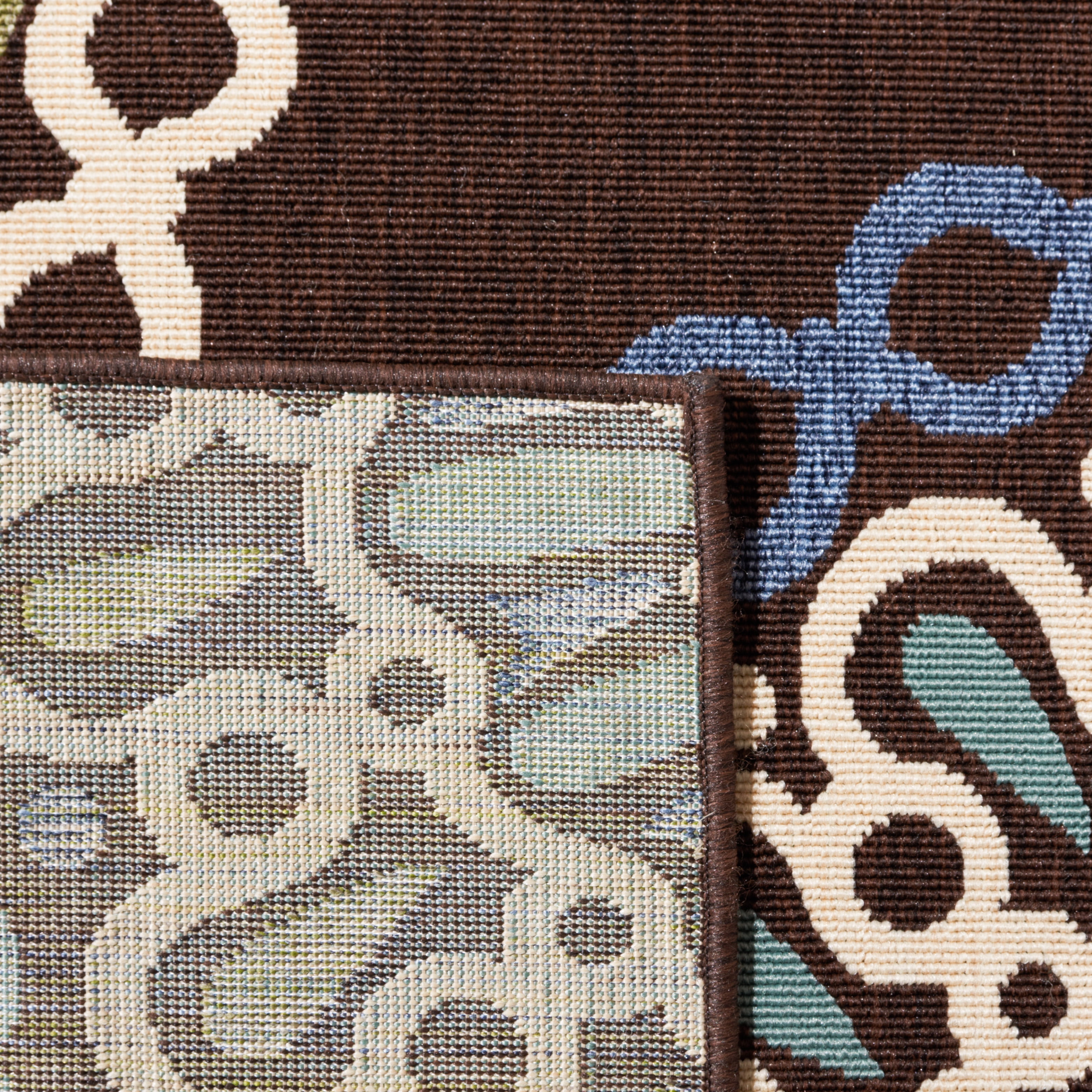 SAFAVIEH Veranda Axum Geometric Indoor/Outdoor Area Rug, Chocolate/Blue, 5'3" x 5'3" Round