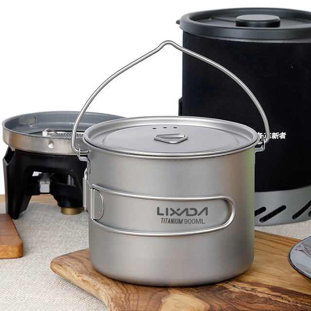 Lixada Pot Léger en Titane 750 ml avec Spork Pliable pour Camping, Randonnée, Backpacking, Pique-Nique en Plein Air