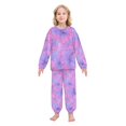 thumbnail image 2 of Fluffy Pajamas Set Fuzzy Winter Warm Pj Sets Pullover Tops and Long Pants Purple Hibiscus Flowers Small, 2 of 8