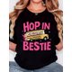 thumbnail image 1 of Camisetas con diseño gráfico para mujer, playera corta, clásico, estética, ropa de verano de los 90Women's T-shirt, "Hop In the yellow bus" print, retro minimalist fashion, round neck, casual comfo, 1 of 6