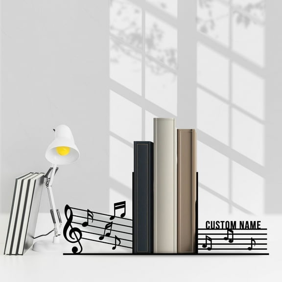 Craftnamesign Custom Music Note Metal Bookends for Shelves, Modern Book Shelf Holder