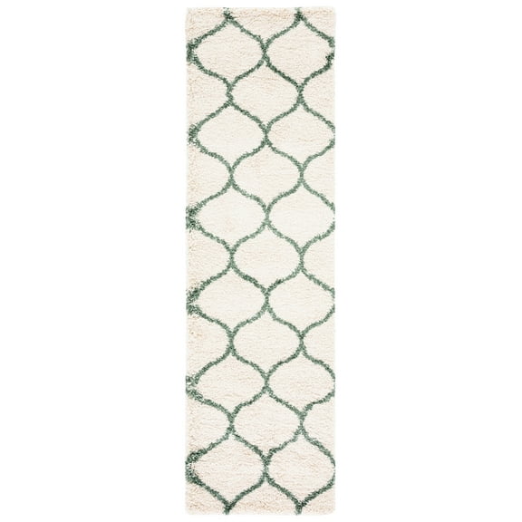 SAFAVIEH Hudson Arline Plush Geometric Shag Runner Rug, Ivory/Green, 2'3" x 8'