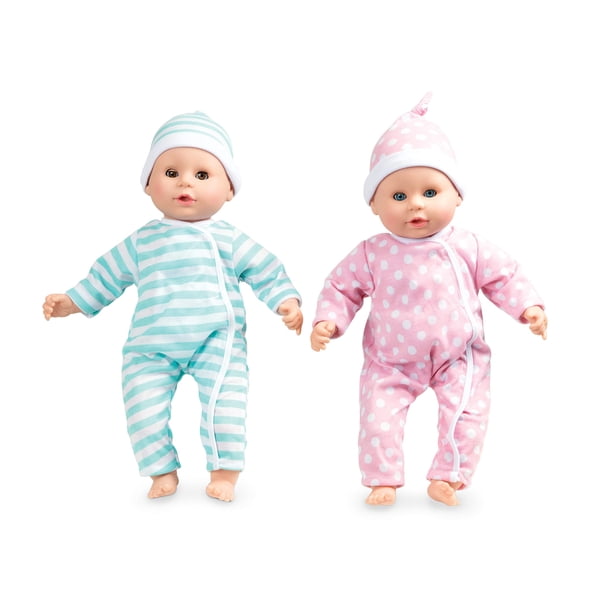 Melissa & Doug Mine to Love Twins Luke & Lucy Muñecas para niños y niñas de tono de piel claro de 15 pulgadas con mamelucos, gorros y chupetes: primeras muñecas para niños pequeños de 18 meses en adel