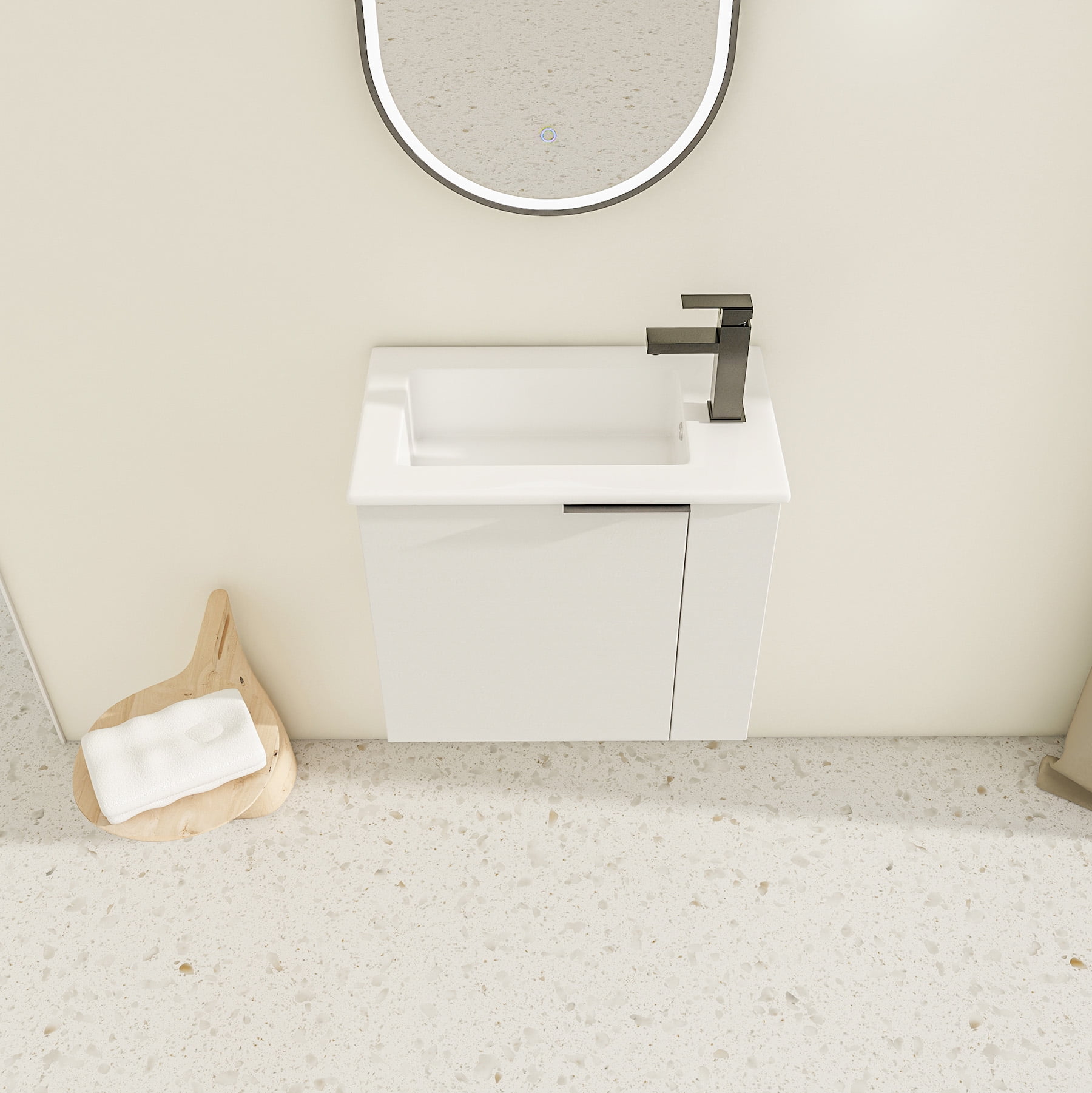 Elegant White Floating Bathroom Vanity - 22x13 Inches, Ideal for Modern Small Bathrooms