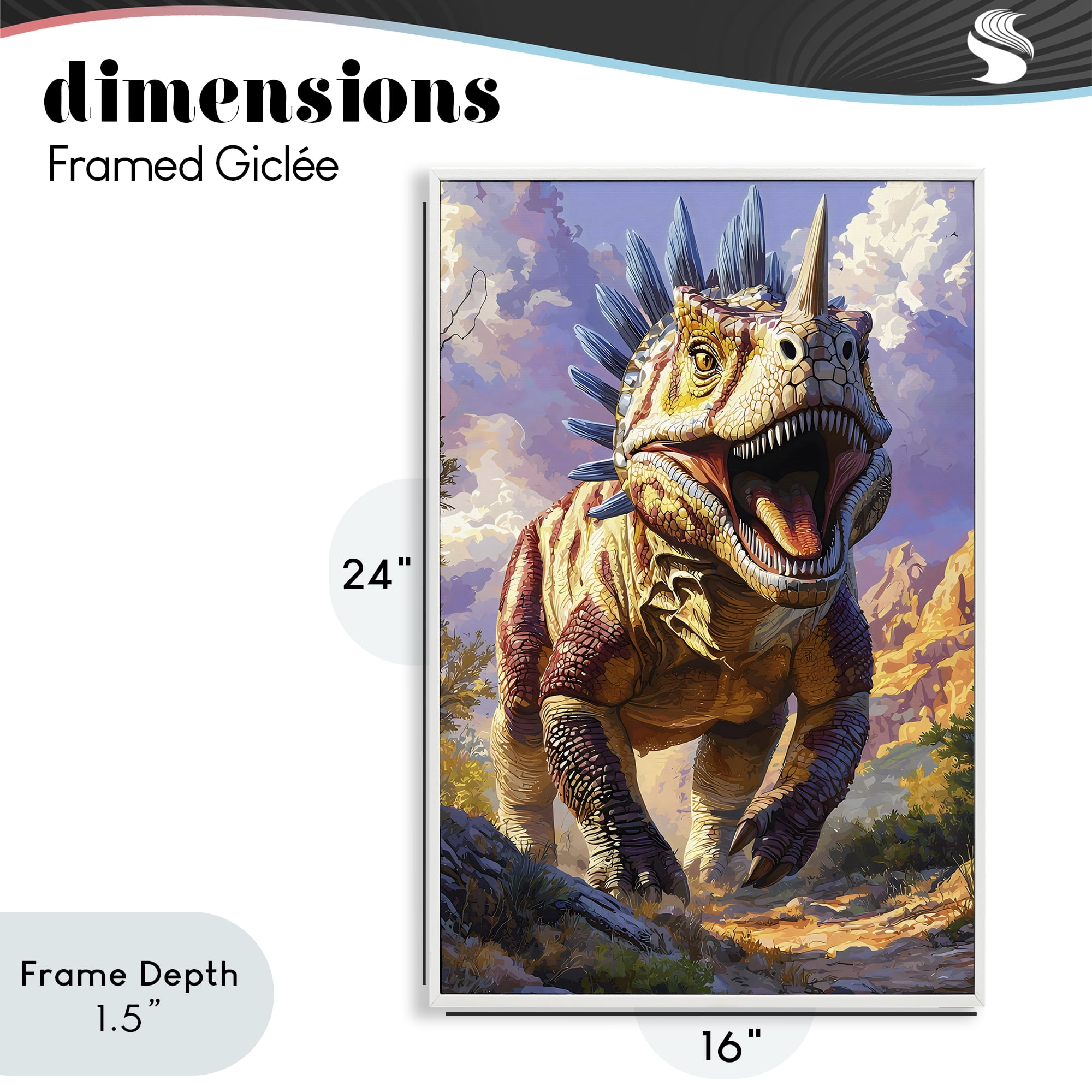 Stupell Industries Fierce Horned Dinosaur White Framed Giclee Art, design by Creative Studio