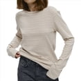 thumbnail image 3 of Camiseta de Larga A Rayas para Mujer, Cuello Redondo, Corte Holgado Albaricoque M, 3 of 10