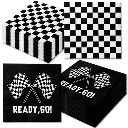 40Pcs Black and PriNst White Checkered Flag Napkins for Race Car Birthday Party Supplies - Racing Theme Disposable Paper Lunch Napkins for Baby Shower, Kids, Men Decorations and Favors