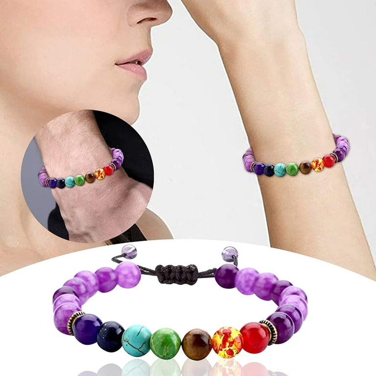 Chakra Bracelets for Women Natural Volcanic Stone 1Pcs 7 Chakras Crystals  and Healing Stones Bracelets ,Crystal Bracelet Yoga Beaded Bracelets (A,  One Size) 