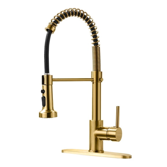 Grifo de cocina AIMADI Gold con pulverizador desplegable cepillado