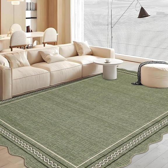 10x14 Area Rug Washable Non Slip Scalloped Low Pile Rug for Living Room Bedroom Green