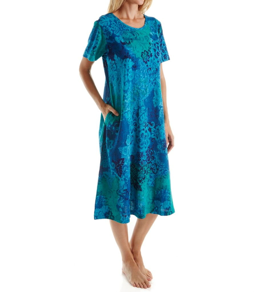 Women's La Cera 2523 100 Cotton Knit Short Sleeve Lounge Dress (blue S