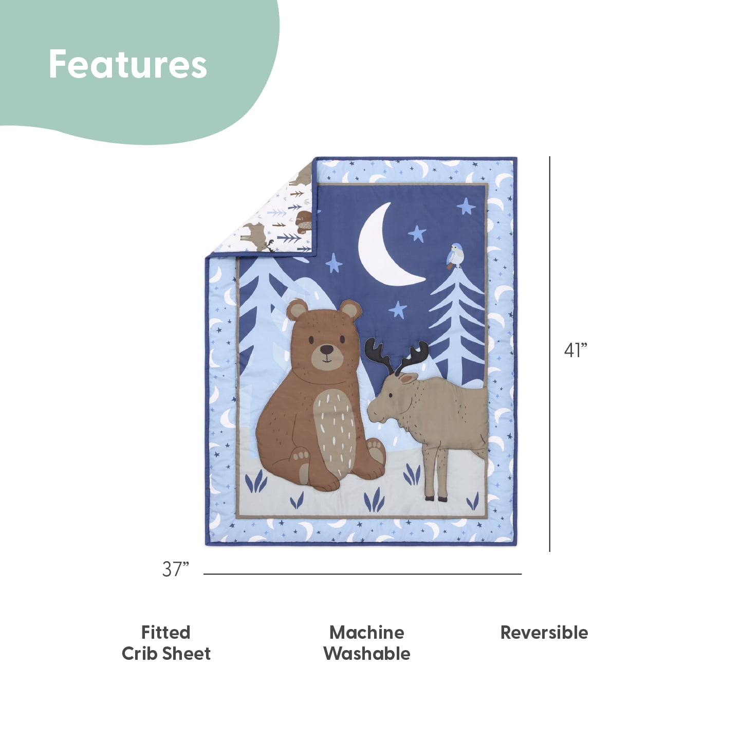 The Peanutshell Crib Bedding, Elephant Walk Baby Crib Bedding Set & Stuffie Plush Toy, 4-Piece Set
