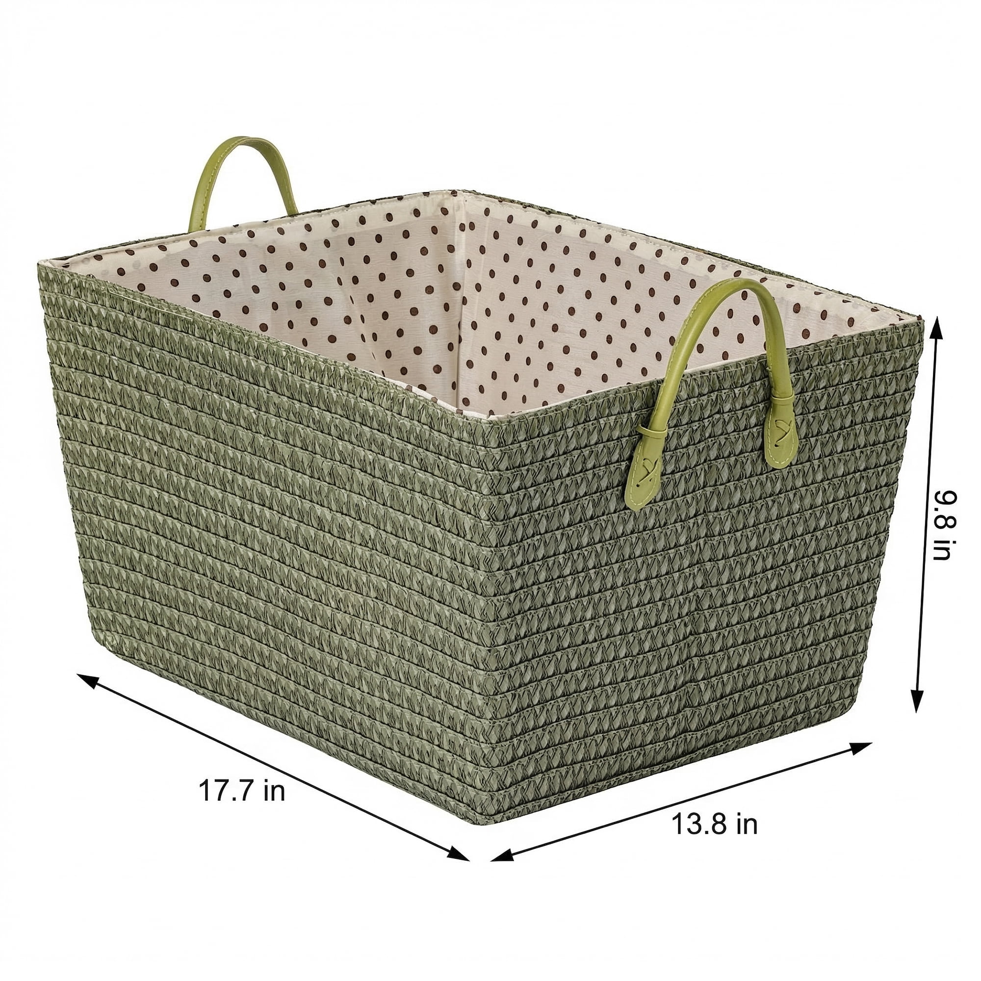 Unique Bargains Woven Storage Basket Shelf Closet Storage Bin Green 17.7*13.8*9.8in