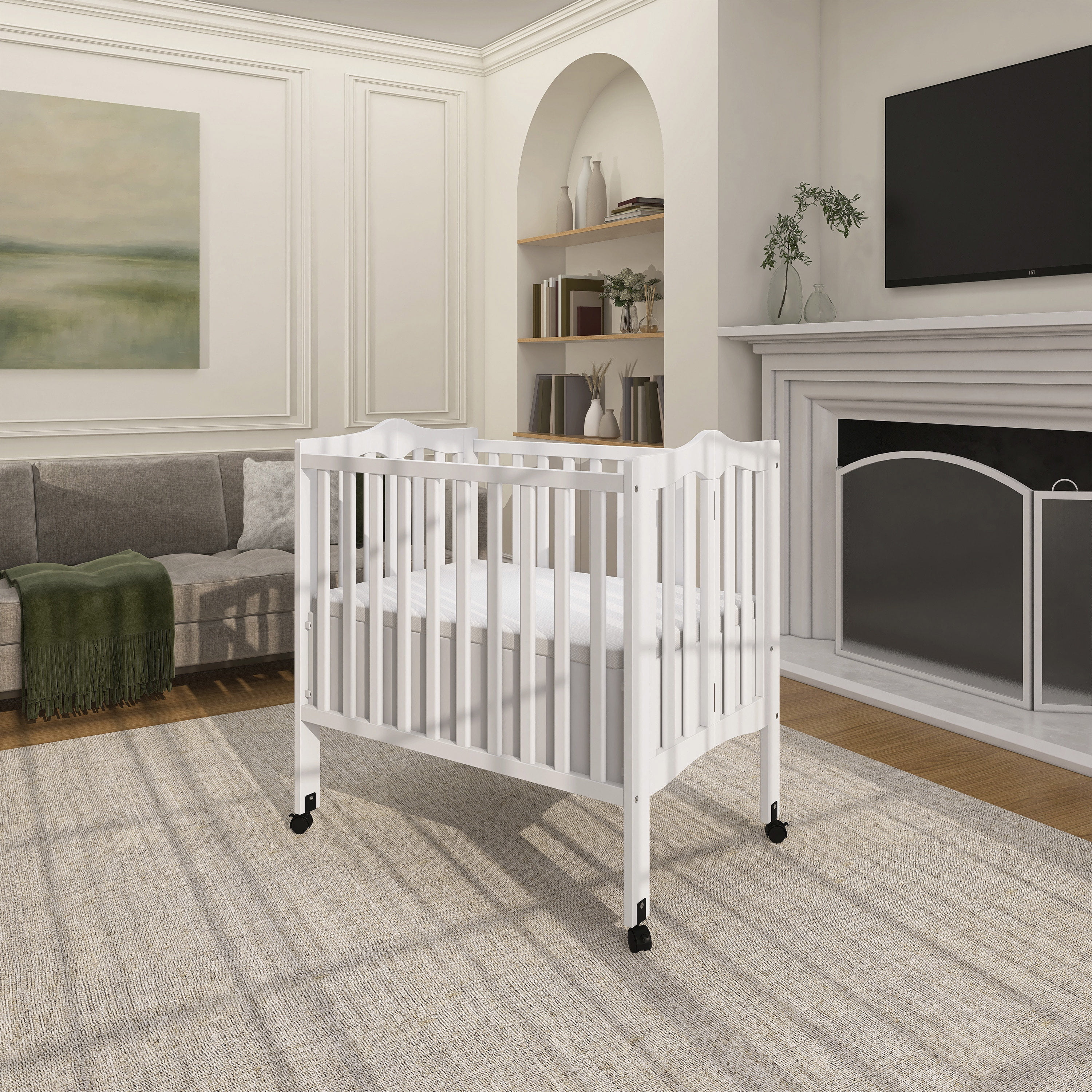Dream On Me 2-in-1 Lightweight Folding Portable Crib, White
