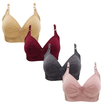 Gnurob 4 Pieces Lace Bralettes for Women No Underwire Bras Push Up Brassiere Comfort Padded T Shirt Bra Plus Size Wirefree Bralette Sports Everyday Wear Clearance Saving A05-Beige X-Large