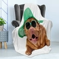 thumbnail image 4 of Dog Soft Flannel Fleece Blanket, Hipster Animal Wearing Straw Hat and Sunglasses Summer Sunbathing Puppy, Cozy Plush for Indoor and Outdoor Use, 60" x 80", Shamrock Green and Caramel, by Ambesonne, 4 of 5