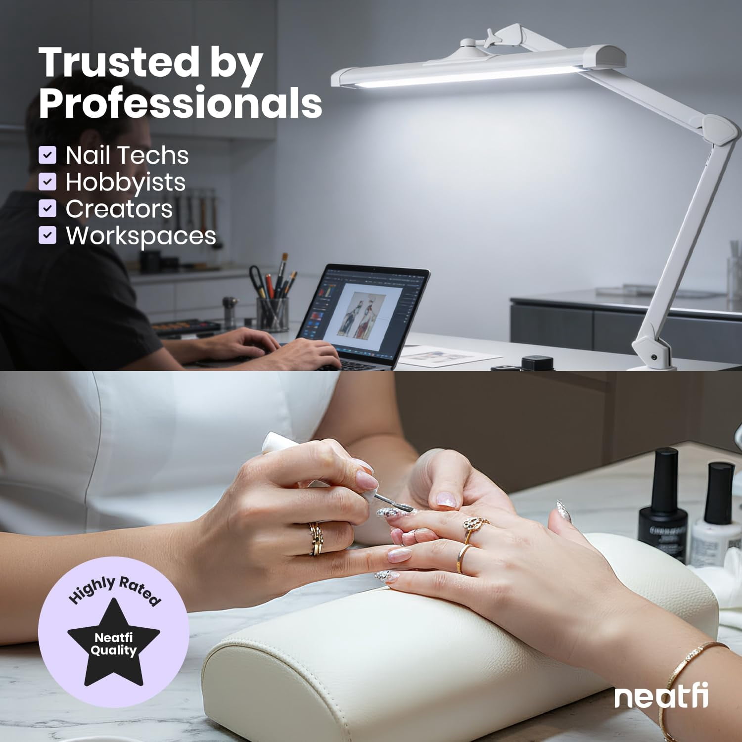 Neatfi Ultra Bright LED Task Lamp with Clamp, 3500 Lumens, 26-Inch Wide Head, 3 Light Modes, Adjustable Work Light for Workbench, Workshop and Reading, White