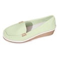 thumbnail image 4 of Women's Leather Wedge Loafers Wide Width Solid Color Comfortable Platform Slip on Business Walking Shoes Green Size 9.5, 4 of 5