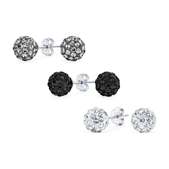 Bling Jewelry Womens Gold, Pink, Red Crystals Ball Stud Earrings Sterling Silver Post (3 Set)