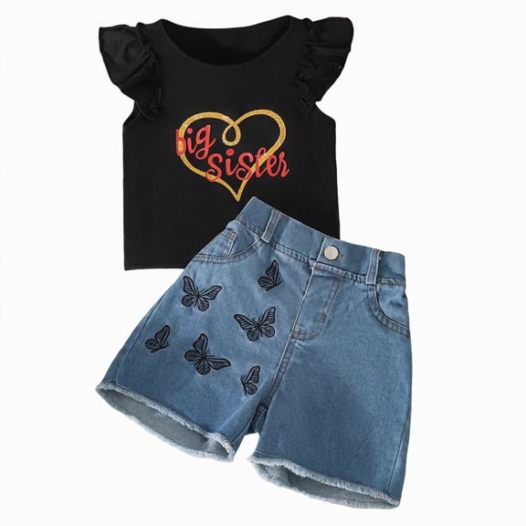 CAUYDY Toddler Girls Short Sets Outfits Short Sleeve T-Shirt Tops and Elastic Shorts Sets 2Pcs Baby Girl Clothes Set kids For 6 12 18 24 Months 2T 3T 4T 5T (Sizes 2-3 Years,H03-Black)