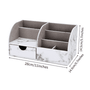 KINGFOM Desktop Drawers, PU Leather Pen Holder Desktop Organizer Office Supplies Storage Box for Pen/Mobile Phone/Remote Control Gray Marble