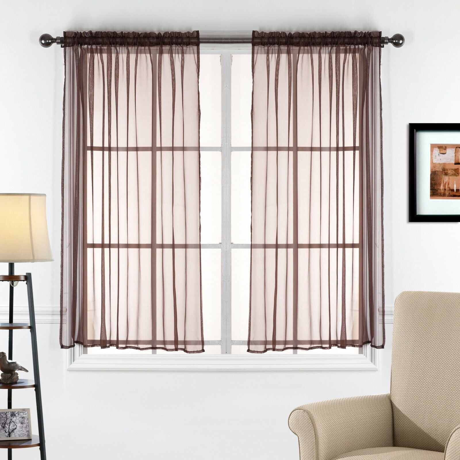 2 Piece Sheer Voile Transparent Rod Pocket Window Curtain Panel Drape