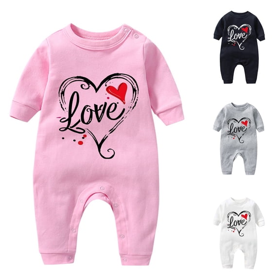 Lovzfmll Jumpsuit for Toddler Boys Girls, Valentine Love Heart Print Snap Onesie, Long Sleeve Fun Holiday Pajamas, Cozy Loungewear for Party for 3-6 Months