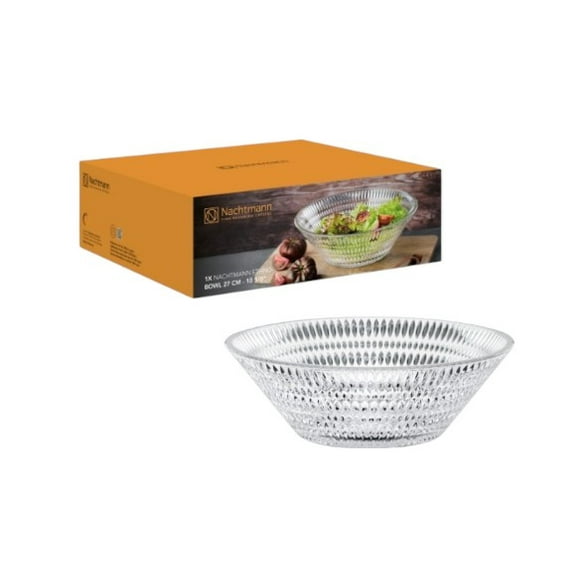 Ensaladera Moderna o Bowl de Cristal Cortado Diseño Hojas, Colección Ethno, Cuenco para Mesa, Transparente, 27 cm, Hecho en Alemania con Caja de Regalo