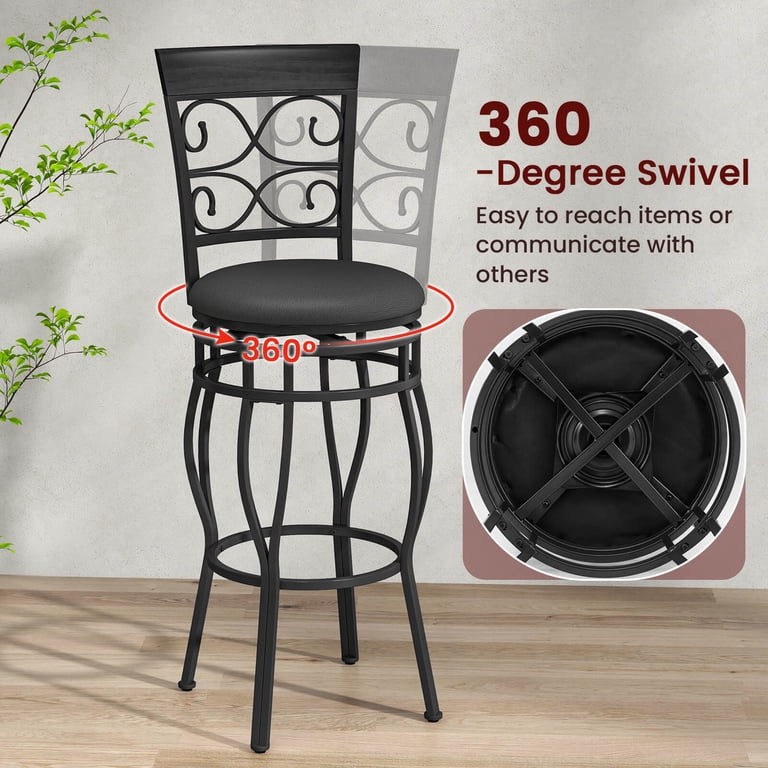 Costway, Vintage Swivel Bar Stools, 30'', Black Upholstered Set of