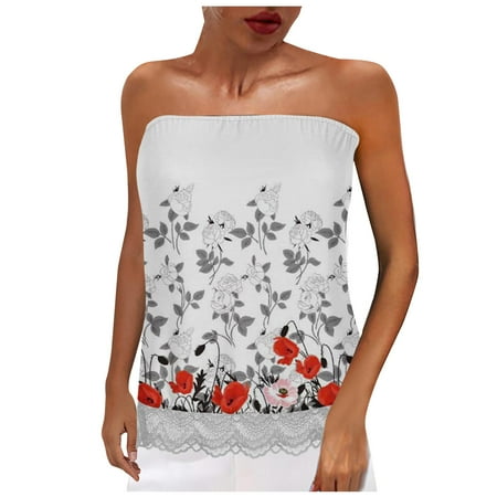 

Tube Tops for Women Summer Solid Color Lace Patchwork Sleeveless Bandeau Corset Top