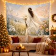 thumbnail image 3 of White Robed Figure Holding Flowers in a Meadow, Peaceful Vintage Style for Art Lovers, Inspirational Wall Decor, New Home Gift, Tapestry Wall Hanging for Bedroom and Dorm, 3 of 7