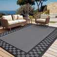 thumbnail image 3 of Waterproof Reversible Outdoor Rug-Plastic Straw Patio Mat,Large,Collapsible,UV & Fade Resistant,Lightweight with Carry Bag &Stakes,For Camping,Deck,Porch,RV Awning,Beach,Festival,9x18ft Black and Gray, 3 of 8