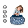 thumbnail image 2 of Ethnic Storage Toy Bag Chair, Classic Talavera Design in Monotone Turkish Moroccan Eastern Ornaments, Stuffed Animal Organizer Washable Bag, Large Size, Dark Sky Blue and White, by Ambesonne, 2 of 3