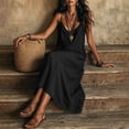 thumbnail image 4 of Diufon Cotton Linen Dresses for Women Sleeveless Spaghetti Strap Dress Solid Color Long Dress with Pockets, 4 of 10