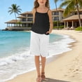 thumbnail image 2 of EnJoCho Teen Girls 2 Piece Cotton Linen Outfit Summer Casual Trendy Sets Sleeveless Cam𝗂 Tank Tops Loose Wide Leg Flowy Palazz𝗈 Shorts Girls Shirt And Shorts Set, 2 of 4