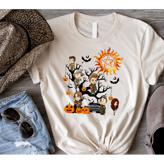 Supernatural Tree Halloween T-Shirt, Winchester Brothers Tee, Spooky Supernatural Fan Shirt, Halloween Horror Shirt
