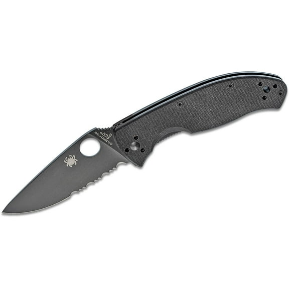 Spyderco Knives Spyderco Tenacious Folding Knife 3.39in Partially Serrated Black Leaf SPC122GBBKPS