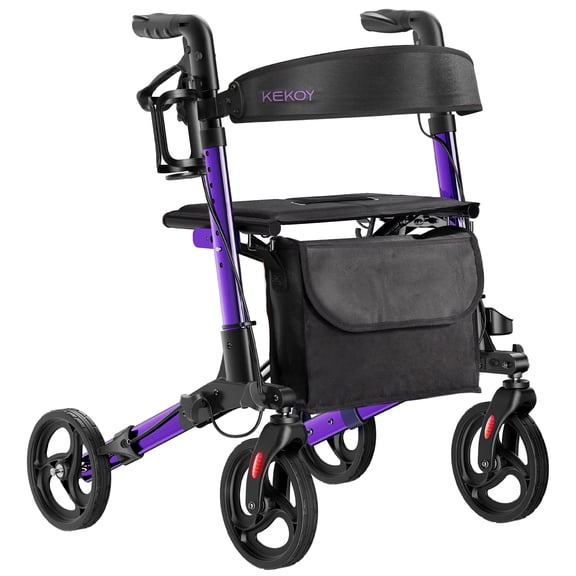KEKOY Foldable Rollator Walkers for Seniors with Seat 350 lb, Adjustable Handles and Backrest Height, Adult Aluminum Rolling Mobility Walker, 8" Big Wheels, Purple