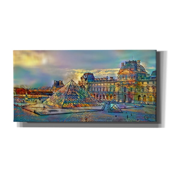 Epic Graffiti 'Paris France Louvre Museum' by Pedro Gavidia, Canvas Wall Art, 24"x12"